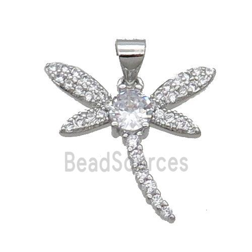 Copper Dragonfly Pendant Pave Zircon Platinum Plated