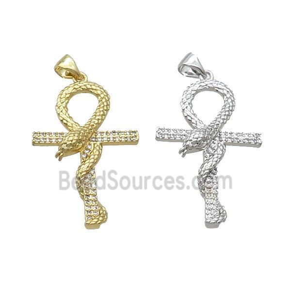 Copper Cross Pendant Pave Zircon Snake Mixed