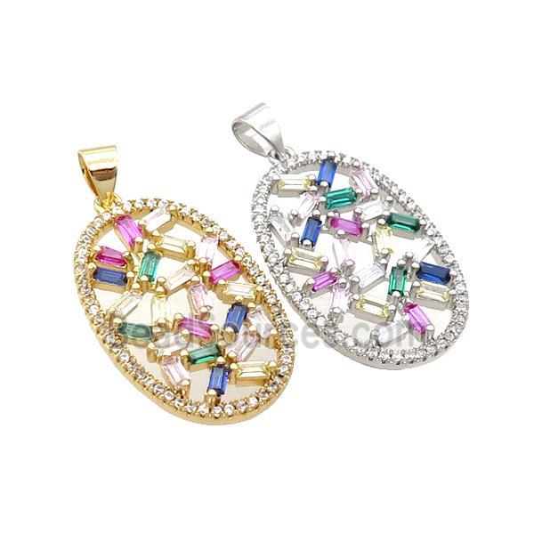 Copper Oval Pendant Pave Zircon Multicolor Mixed