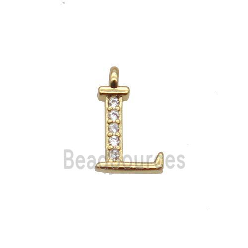 Copper Letter-L Pendant Pave Zircon Gold Plated