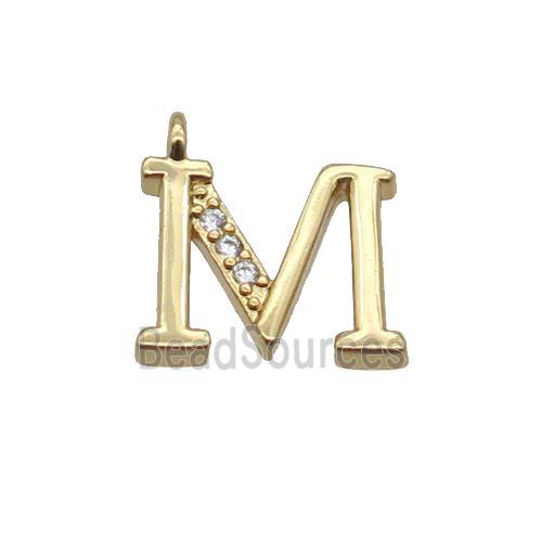 Copper Letter-M Pendant Pave Zircon Gold Plated