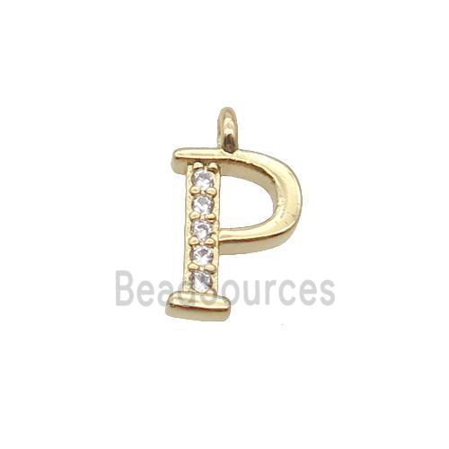 Copper Letter-P Pendant Pave Zircon Gold Plated