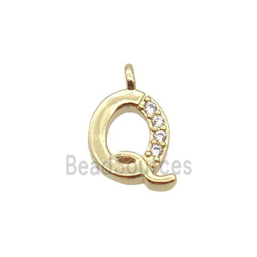 Copper Letter-Q Pendant Pave Zircon Gold Plated