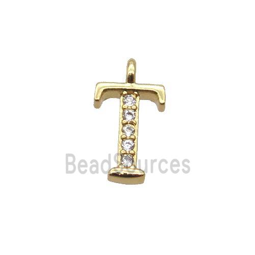 Copper Letter-T Pendant Pave Zircon Gold Plated