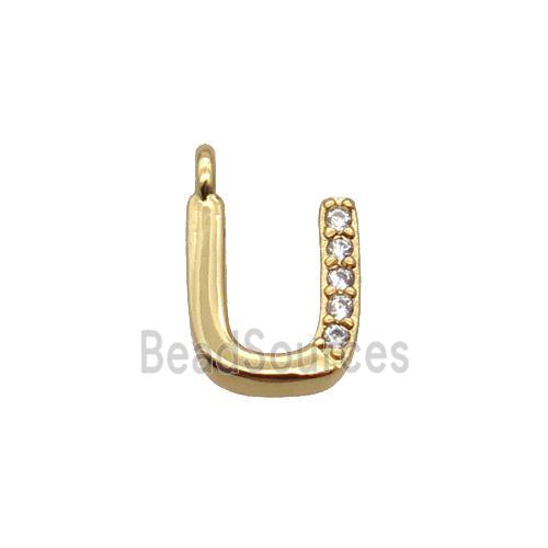 Copper Letter-U Pendant Pave Zircon Gold Plated