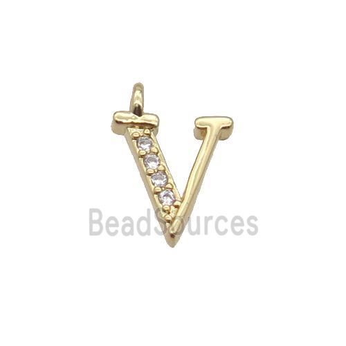 Copper Letter-V Pendant Pave Zircon Gold Plated