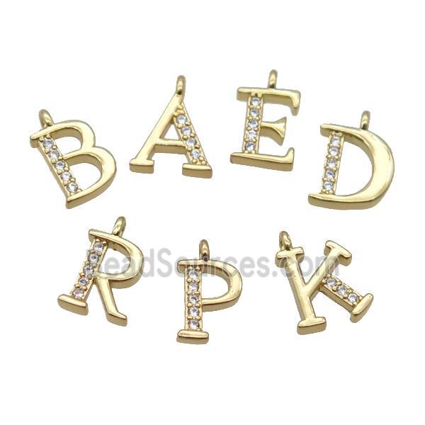 Copper Letter Pendant Pave Zircon Mix Alphabet Gold Plated