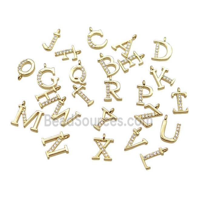 Copper Letter Pendant Pave Zircon Mix Alphabet Gold Plated