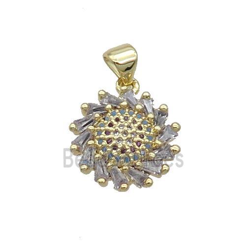 Copper Sunflower Pendant Pave Zircon Gold Plated