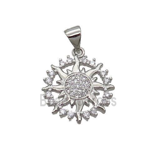 Copper Sun Pendant Pave Zircon Platinum Plated