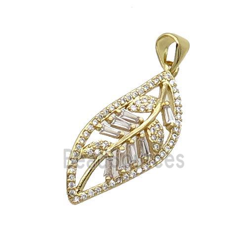 Copper Leaf Pendant Pave Zircon Gold Plated