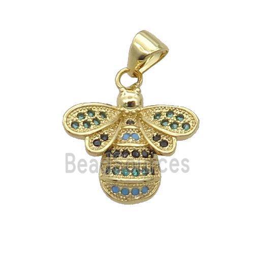 Copper Honeybee Pendant Pave Zircon Multicolor Gold Plated