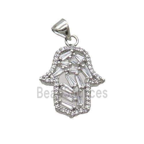 Copper Hamsahand Pendant Pave Zircon Platinum Plated