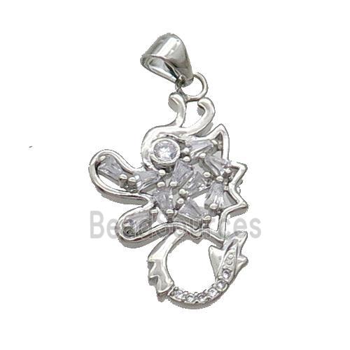 Copper Dragon Pendant Pave Zircon Platinum Plated