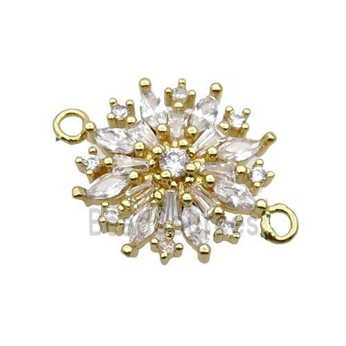 Copper Flower Connector Pave Zircon Gold Plated