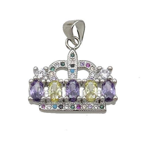 Copper Crown Pendant Pave Zircon Multicolor Platinum Plated