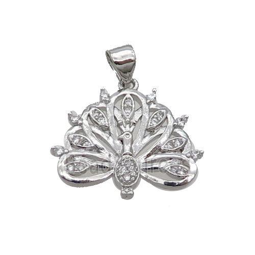 Copper Peacock Pendant Pave Zircon Platinum Plated