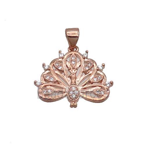 Copper Peacock Pendant Pave Zircon Rose Gold