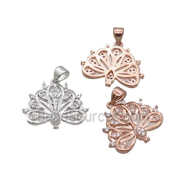 Copper Peacock Pendant Pave Zircon Mixed