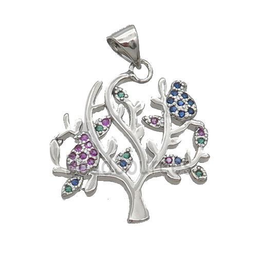 Copper Tree Pendant Pave Zircon Multicolor Platinum Plated