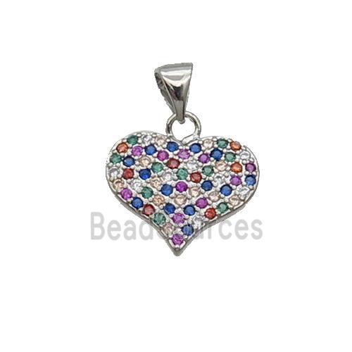 Copper Heart Pendant Pave Zircon Multicolor Platinum Plated