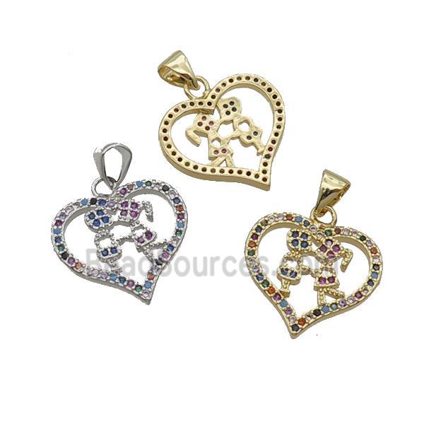 Copper Heart Pendant Pave Zircon Couple Multicolor Mixed