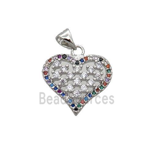 Copper Heart Pendant Pave Zircon Multicolor Platinum Plated