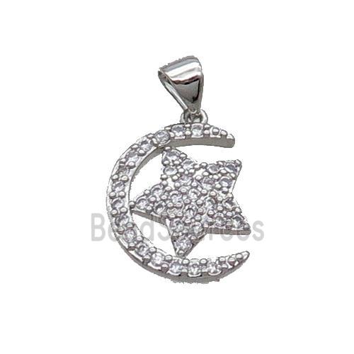 Copper Moon Pendant Pave Zircon Star Platinum Plated