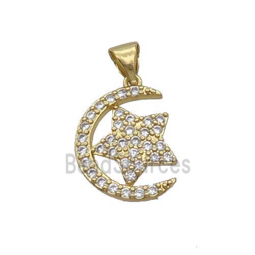 Copper Moon Pendant Pave Zircon Star Gold Plated