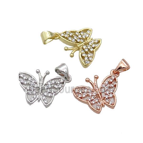 Copper Butterfly Pendant Pave Zircon Mixed