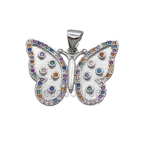 Copper Butterfly Pendant Pave Zircon Multicolor Platinum Plated