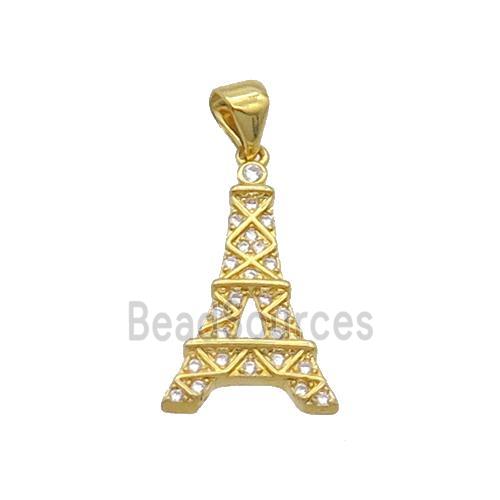 Copper Eiffel Tower Pendant Pave Zircon Gold Plated