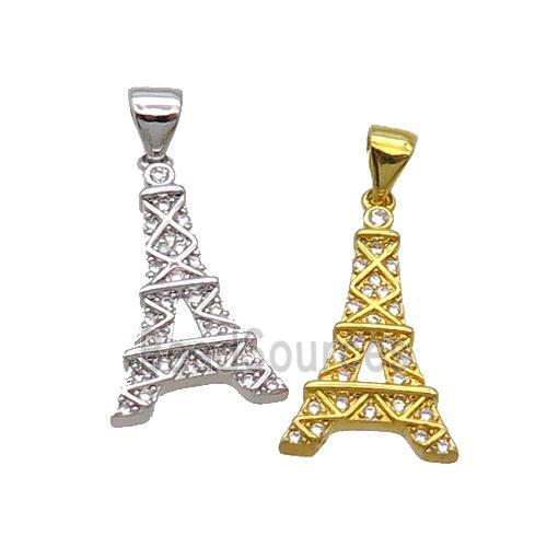 Copper Eiffel Tower Pendant Pave Zircon Mixed