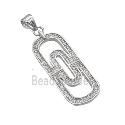 Copper Rectangle Pendant Pave Zircon Platinum Plated