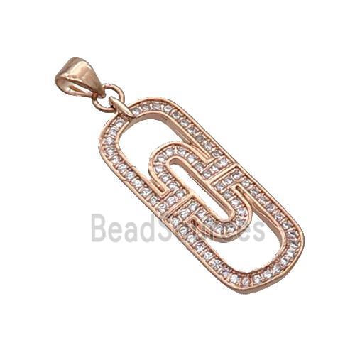 Copper Rectangle Pendant Pave Zircon Rose Gold