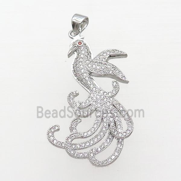 Copper Phoenix Pendant Pave Zircon Platinum Plated