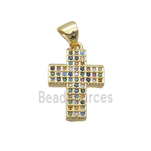 Copper Cross Pendant Pave Zircon Multicolor Gold Plated