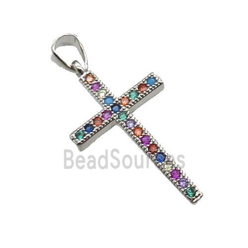 Copper Cross Pendant Pave Zircon Multicolor Platinum Plated