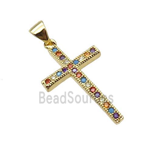 Copper Cross Pendant Pave Zircon Multicolor Gold Plated