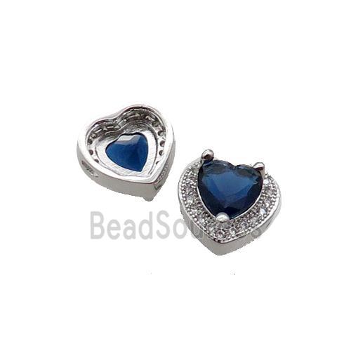 Copper Heart Beads Pave Zircon Platinum Plated