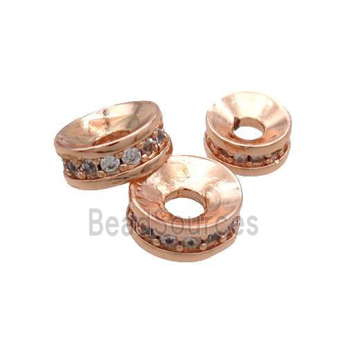 Copper Rondelle Beads Pave Zircon Rose Gold