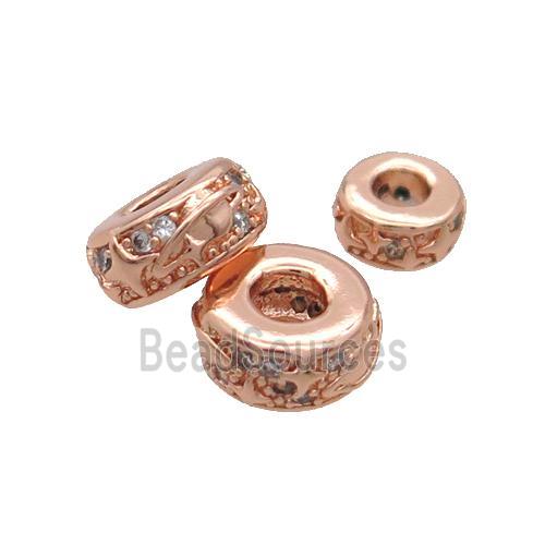 Copper Rondelle Beads Pave Zircon Rose Gold