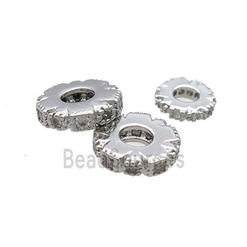 Copper Heishi Spacer Beads Pave Zircon Platinum Plated