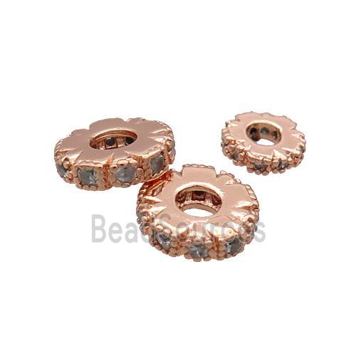 Copper Heishi Spacer Beads Pave Zircon Rose Gold