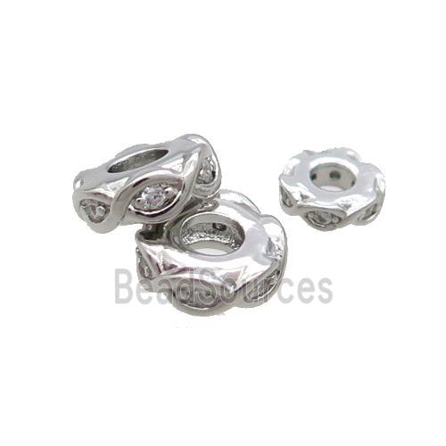 Copper Heishi Spacer Beads Pave Zircon Platinum Plated