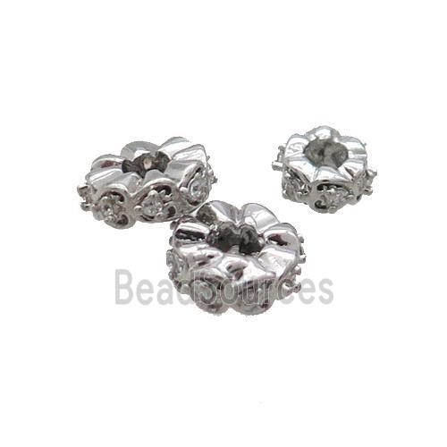 Copper Heishi Spacer Beads Pave Zircon Platinum Plated