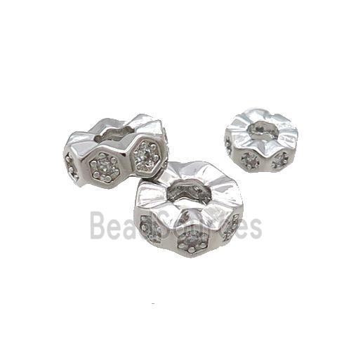 Copper Heishi Spacer Beads Pave Zircon Platinum Plated