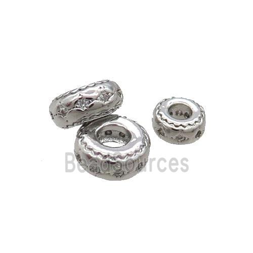 Copper Rondelle Spacer Beads Pave Zircon Platinum Plated