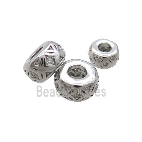 Copper Rondelle Spacer Beads Pave Zircon Platinum Plated