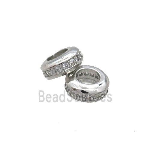 Copper Rondelle Spacer Beads Pave Zircon Platinum Plated